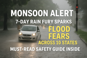 Monsoon Alert: 7-Day Rain Fury Sparks Flood Fears Across 10 States – Must-Read Safety Guide Inside! 1 Monsoon Alert: 7-Day Rain Fury Sparks Flood Fears Across 10 States – Must-Read Safety Guide Inside!