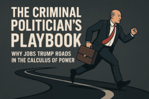 The Criminal Politician's Playbook: Why Jobs Trump Roads in the Calculus of Power