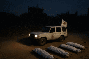 The Cease-Fire's Heavy Toll: A Somber Exchange of the Dead Tests a Fragile Peace 