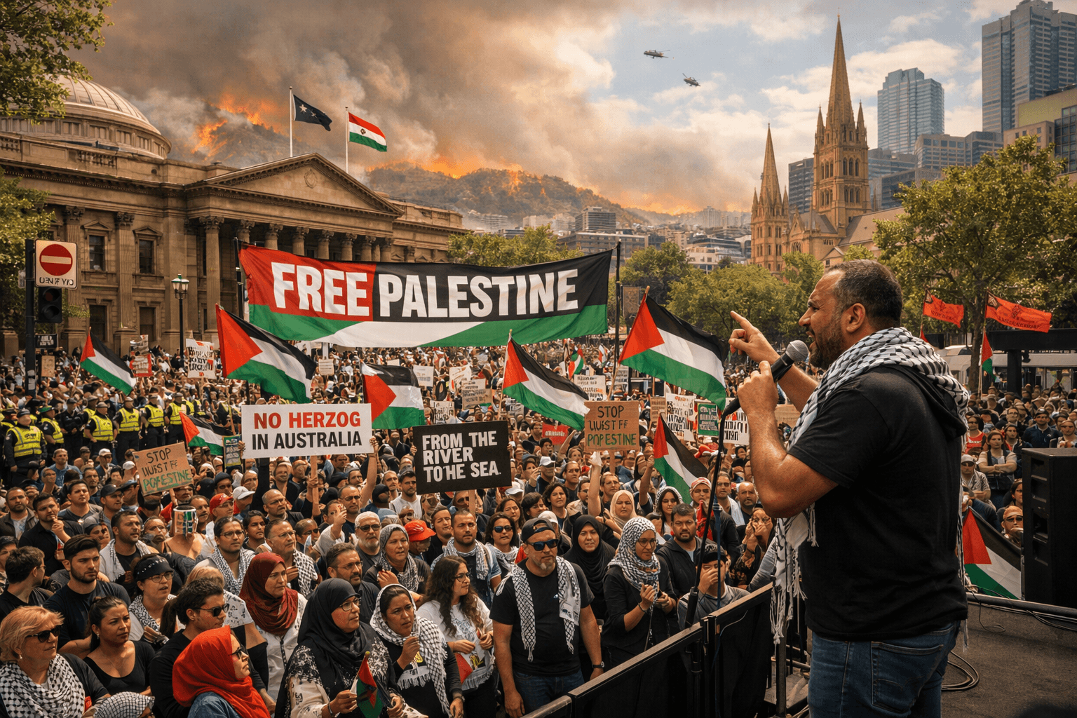Defying Disasters: Melbourne's Pro-Palestine Protest Amid Bushfires and Bondi's Shadow 