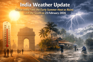 India Weather Update: North India Feels the Early Summer Heat as Rains Lash the South on 23 February 2026 1 India Weather Update: North India Feels the Early Summer Heat as Rains Lash the South on 23 February 2026