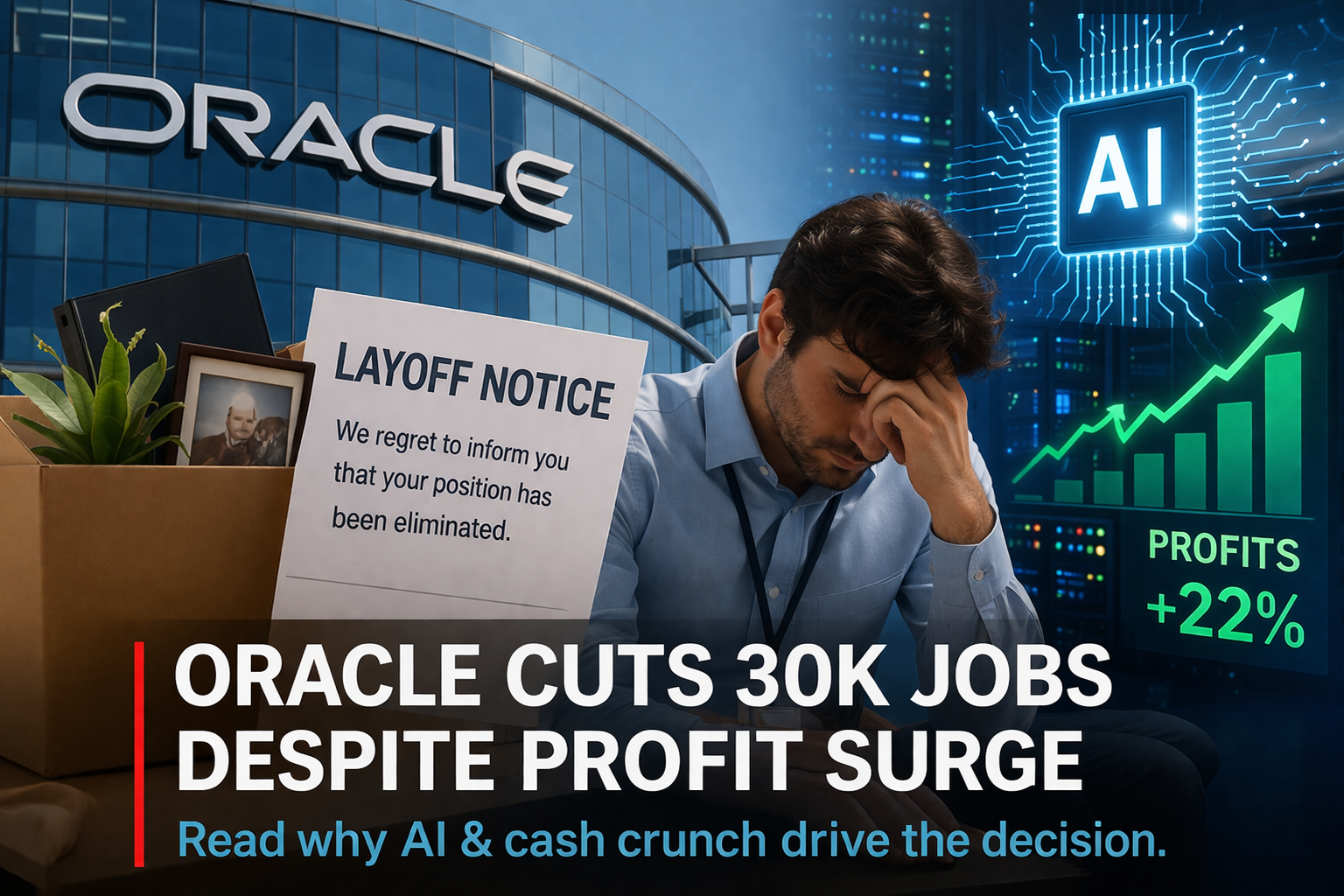 Oracle cuts 30K jobs despite profit surge. Read why AI & cash crunch drive the decision